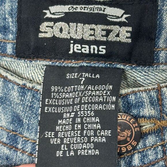 Y2K Squeeze Capri Jeans Patchwork Lace Trim Low Rise Cuffed Hem Size 7 McBling - Picture 4 of 6